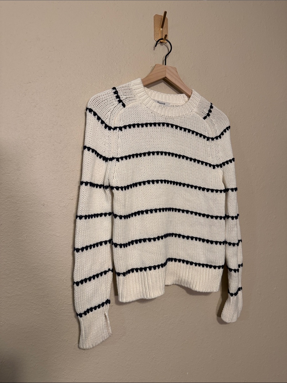 Madewell Textured Cotton Crewneck Sweater in Stripe Size Small - Picture 3 of 7
